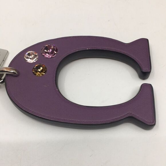 Coach F87112 Embellished C ‘C’ Bag Charm Key Ring Purple Leather Jeweled Silver - Picture 2 of 16